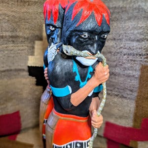 Extraordinary Hand Carved, Painted, and Signed Snake Racers Kachina Carving /Doll