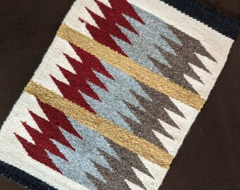 14" by 8" Authentic, miniature, Navajo Rug, eye dazzler pattern