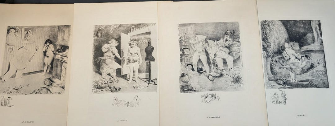 Antique French Willette Prints – Seven Deadly Sins – La Colère, L ...