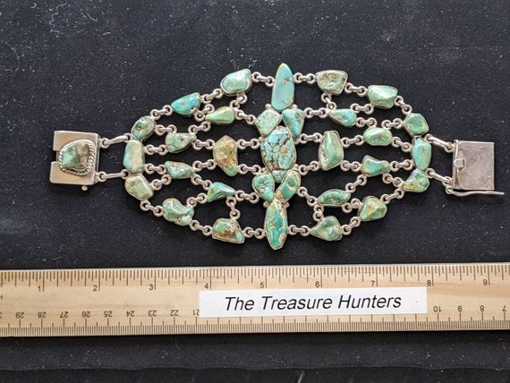 LARGE, ornate, antique, Navajo turquoise and ster… - image 5