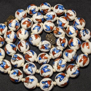Vintage Hand-Painted Porcelain Butterfly Bead Necklace