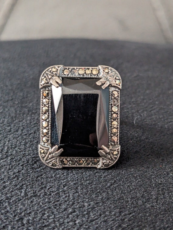 Beautiful Art Deco Onyx and Sterling Silver Ring,… - image 2