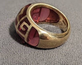 Exquisite, mid-modern, sterling and gold (vermeil), Rose Colored, ring s6.