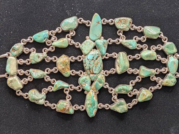 LARGE, ornate, antique, Navajo turquoise and ster… - image 4