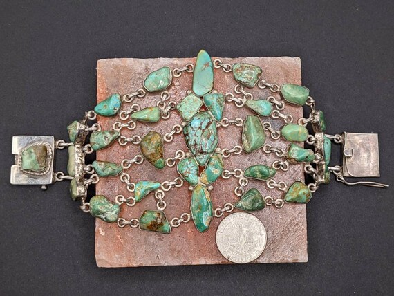 LARGE, ornate, antique, Navajo turquoise and ster… - image 7