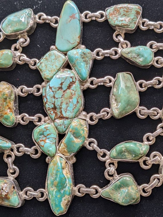 LARGE, ornate, antique, Navajo turquoise and ster… - image 3