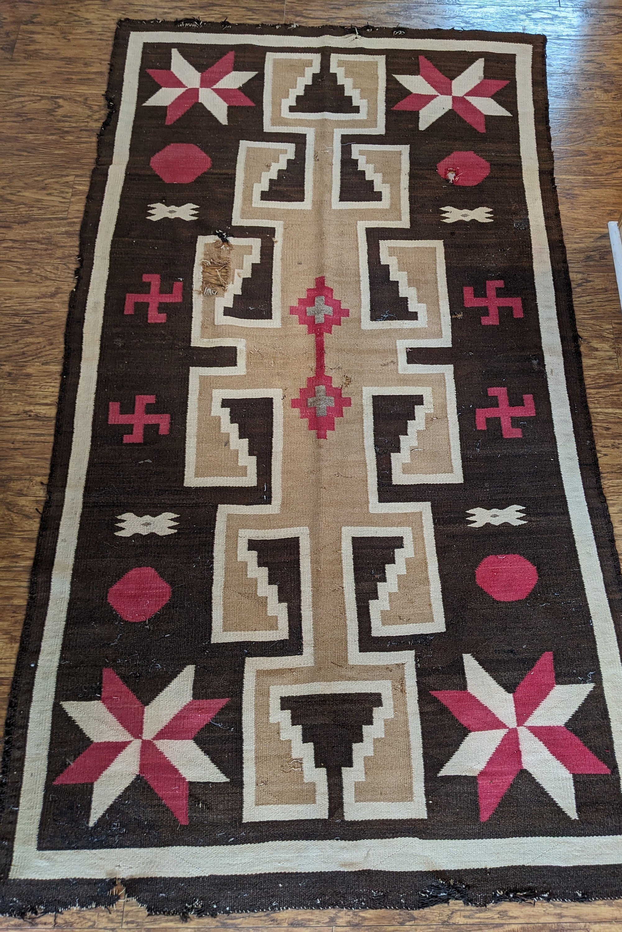 Navajo Rug Value 4ft by 7ft LARGE, Antique, Authentic, Navajo Rug With Pre-wwii ...