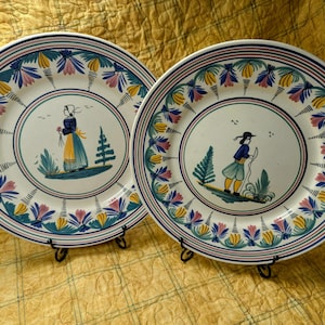 Set of 2 Quimper Plates - Husband and Wife Petit Breton