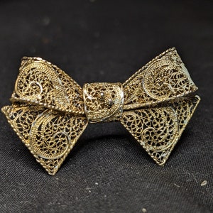 Vintage Perfeito Sterling Silver pin/Broach Filigree Ribbon Bow