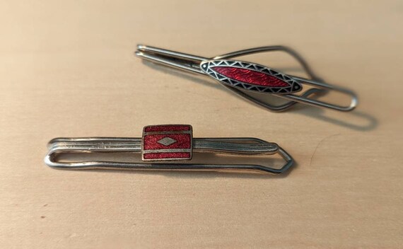 Vintage Red and Black Tie Bar Set (2) - image 2