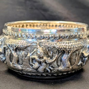 Antique Hand-Made Sterling Silver Repousse Burmese Buddhist Offering Bowl