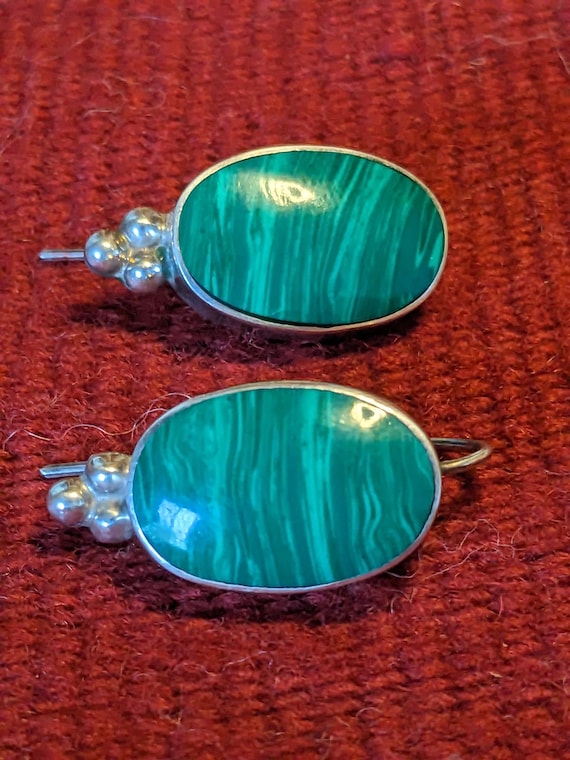 Sterling Silver and Malachite Earrings, TAXCO
