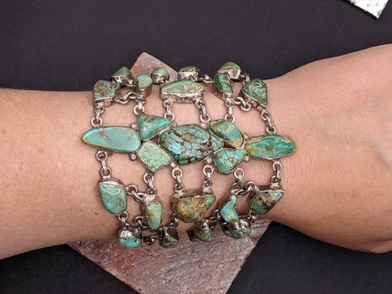 LARGE, ornate, antique, Navajo turquoise and ster… - image 1