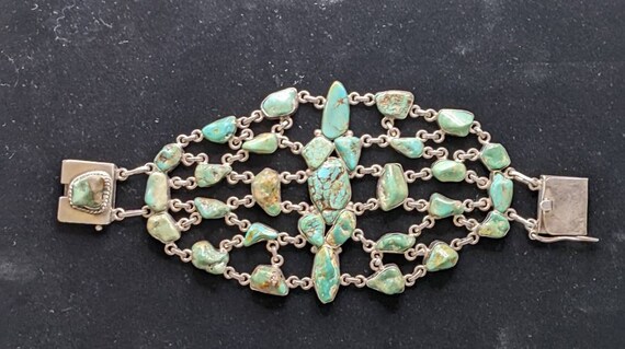 LARGE, ornate, antique, Navajo turquoise and ster… - image 2