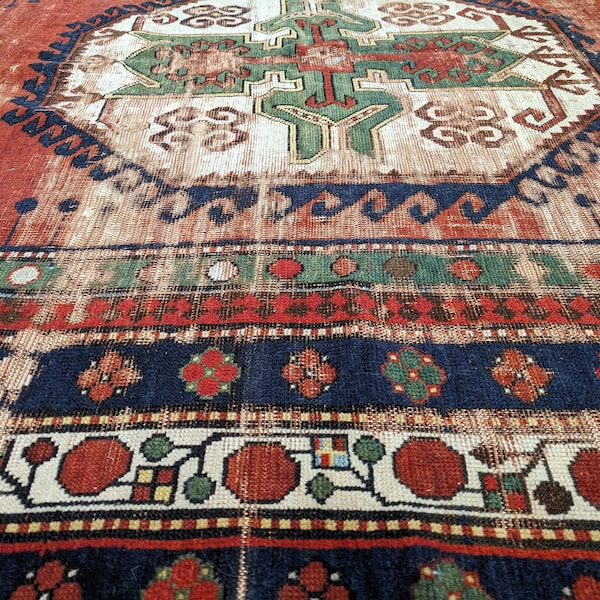 Antique Vegetable Dye Kazak Rug c1900