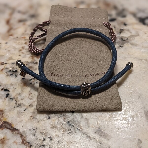 David Yurman Adjustable Blue Leather Cord Bracelet - Never Worn