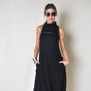 Black Cotton Jumpsuit / Women Romper with Back Zipper