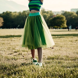 Green pleated discount tulle skirt