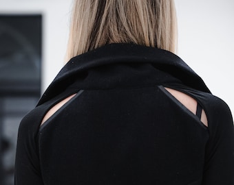 Vestido negro de mujer/Top negro/Sudadera negra/Top de mujer/Jersey de mujer/Vestido extravagante/Vestido de manga larga/Vestido con cremallera/Vestido negro/Suéter
