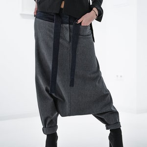 Women Drop Crotch Pants/Black Harem Pants/Oversized Pants/Black Drop Crotch Pants/Grey Pants/Drop Crotch Trousers/Harem Trousers/Boho Pants image 5