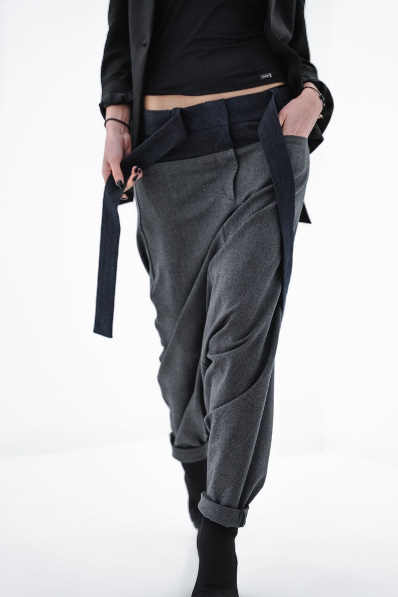 Women Drop Crotch Pants/Black Harem Pants/Oversized Pants/Black Drop Crotch Pants/Grey Pants/Drop Crotch Trousers/Harem Trousers/Boho Pants image 2