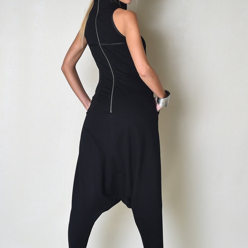 Shops Black Cotton Jumpsuit / Women Romper with Back Zipper