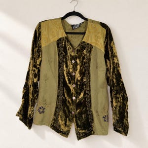 Anthony Mark Hankins Olive Velvet Patchwork Jacket, Floral Embroidery, Size Medium