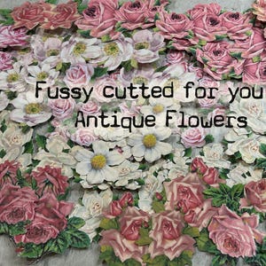Kieskeurig gesneden antieke bloemen, klaar voor gebruik voor ongewenste tijdschriften, kaarten, scrapbooking, mixed mediakunst.