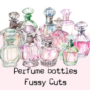 Parfumflesjes aquarelstijl, kieskeurige snitten, klaar voor gebruik voor ongewenste tijdschriften, kaarten, scrapbooking, mixed mediakunst.