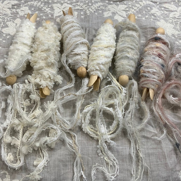 Fancy yarns neutrals - for junk journal tassels, create bows,  shabby chic style yarn supply for crafting- Odulcina