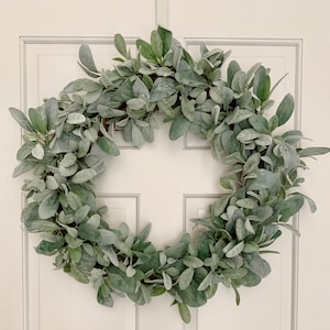 Year Round Lamb&#39;s Ear Wreath, Farmhouse Decor, Front door wreath