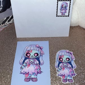 Carte d’anniversaire et sticker poupée gothique