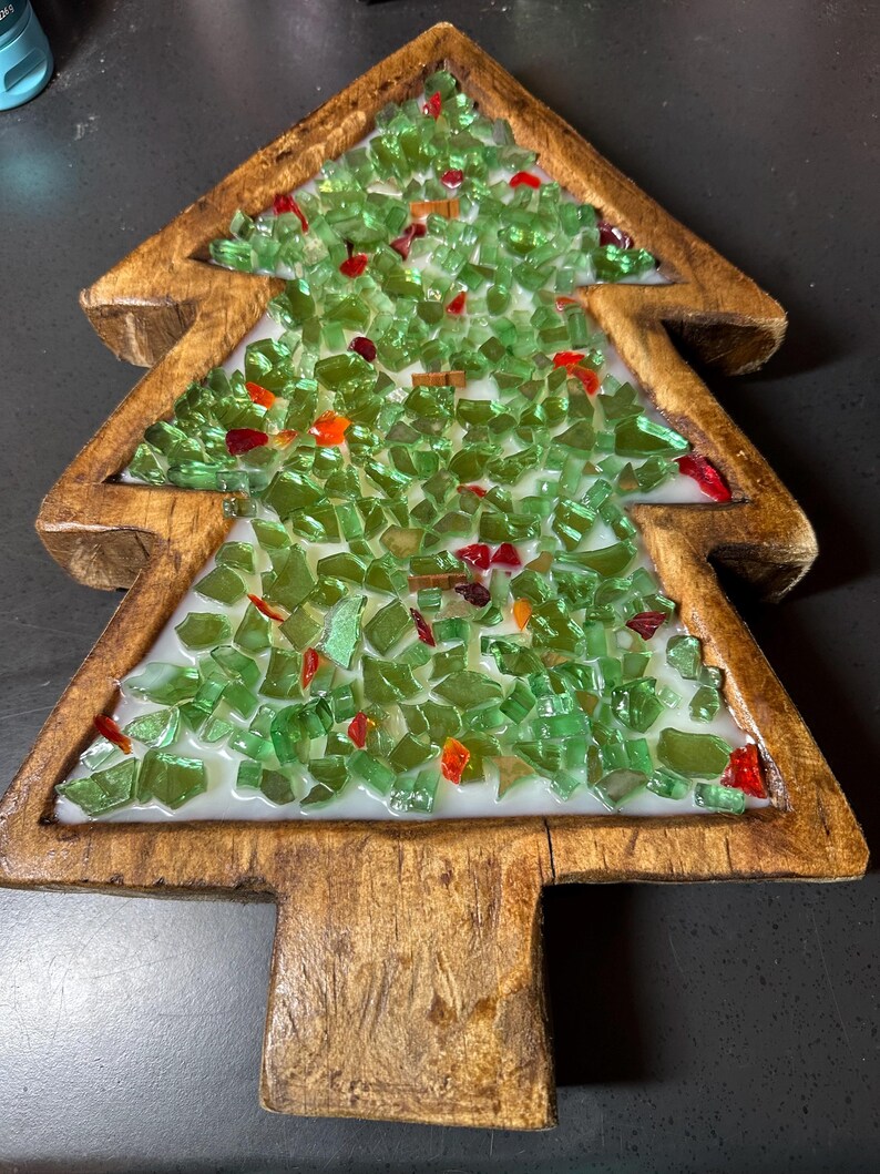 Christmas Tree Candle Scented Candle Christmas Candle Wooden Bowl