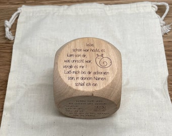 Prayer cube large cube wood engraving short prayers bedtime ritual gift baptism