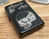 Storm lighter quot Memento Mori quot black lacquered Two-sided engraving Gasoline lighter similar to Zippo