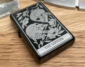 Storm lighter quot Tarot quot 23 motifs black lacquered Engraving Petrol lighter similar to Zippo The Fool Death The Sun