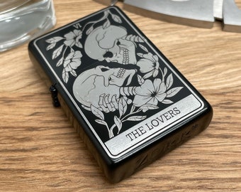 Storm lighter "Tarot" | 23 motifs | painted black | Engraving | Petrol lighter | similar to Zippo | The Fool | Death | The Sun