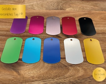 Personalized key ring | Aluminum | 10 colors | Round + rectangular | Engraving | Aluminum tag | Dog tag