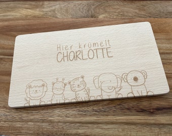 Breakfast board "Here crumbles..." | wooden board | Acacia beech | Snack | personalized engraving | Gift birthday birth