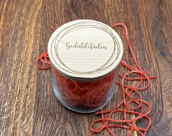 Voorraadpot "Draden van Geduld" | leeg | 3 maten | houten deksel | gepersonaliseerde gravure | snoeppot | snoepjes | koekjes | cadeau | verjaardag