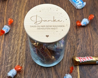 Voorraadpot Bedankt voor wie je bent | leeg | 3 maten | houten deksel | gepersonaliseerde gravure | snoeppot | snoepjes | koekjes | cadeau | verjaardag