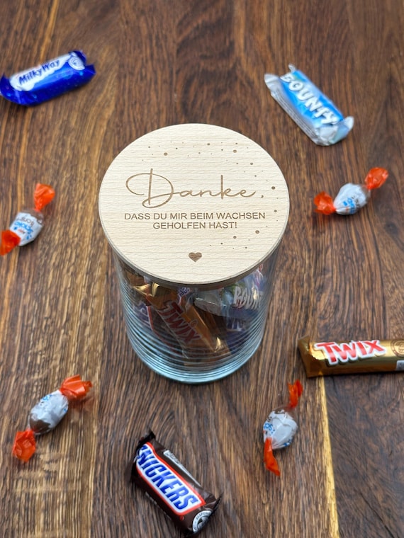 Vorratsglas Danke daß du  | leer | 3 Größen | Holzdeckel | personalisierte Gravur | Naschglas | Süßigkeiten | Kekse | Geschenk | Geburtstag