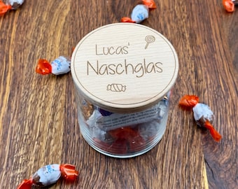 Gepersonaliseerde snoepjespot | 3 maten | Houten deksel | Gravure | Snoep | Afscheid | Cadeau | Verjaardag