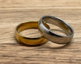 Anillo elegante de 6 mm | Acero inoxidable | Grabado personalizado | Joyería para mujer y hombre | Unisex | Regalo de San Valentín o cumpleaños | Anillo para pareja