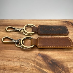 personalized keychain made of real leather | rectangular | key ring | Carabiner | Engraving | 6 colors