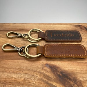 porte-clés personnalisé en cuir véritable | rectangulaire | Porte-clés | Mousqueton | Gravure | 6 couleurs