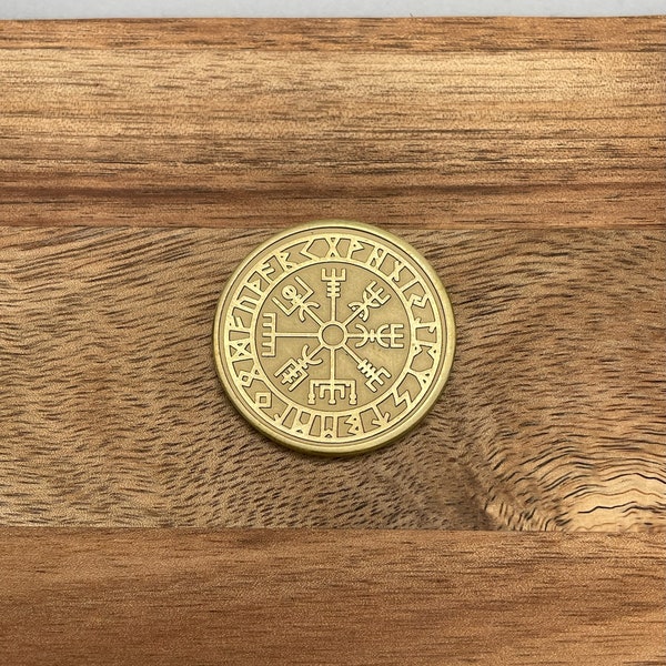 Münze VEGVISIR, Messing, personalisierte Gravur, Suchtmünze, Geschenk, Sammelmünze | EDC | Spielgeld