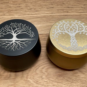 large tin with engraved tree of life | 2 colors | personalized engraving | tea tin | candy tin | cream tin | candle tin