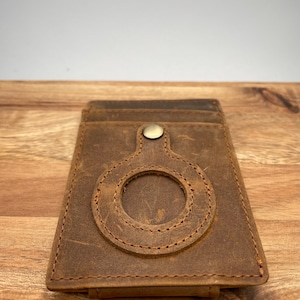 Kartenetui, echtes Leder, Geldscheinclip magnetisch, Air Tag, personalisierte Gravur, Handschrift | inkl. Baumwollbeutel