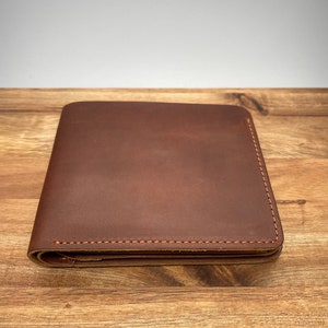 Cartera, piel auténtica, compartimento para cambio, compartimento transparente, grabado personalizado, escritura a mano | Incluye bolsa de algodón